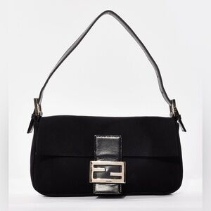 FENDI Vintage Black Neoprene Baguette Shoulder Bag / Mamma Bucket